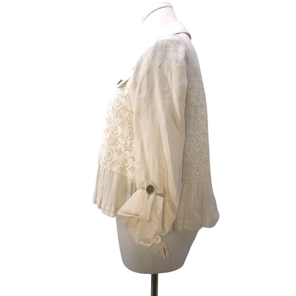 Multiples Petite Small Jacket Womens Cream Linen/lace Long Sleeve Cottagecore - Picture 4 of 9